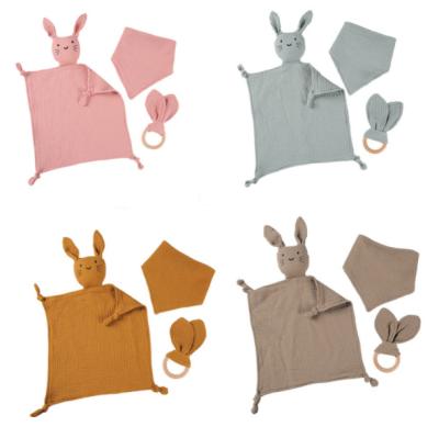 China Bunny Blanket Bib Set Infant Double Layer Towel Rabbit Safety Viable Unisex Quilt Grinder Teeth Cotton Muslin Viable Bunny Blanket Bib Set for sale