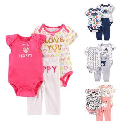 China Wholesale Antibacterial 100% Organic Cotton Newborn Overalls 3pcs Set Newborn Rompers Overalls Clothing Set for sale