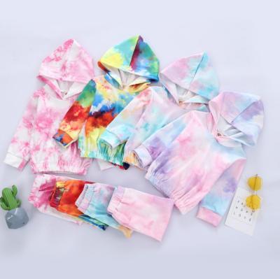 China Antibacterial Antibacterial Baby Toddler Kid Girl 2 Pieces/Pcs Link Dye Hoodie Ribbed Tops Pants Clothing Set For Kids for sale