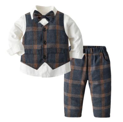 China Soft/Durable Formal Toddler Wedding Party Suit Plaid Shirt Vest Soft/Durable British Style Baby Boys Clothes 3 Pcs Sets for sale