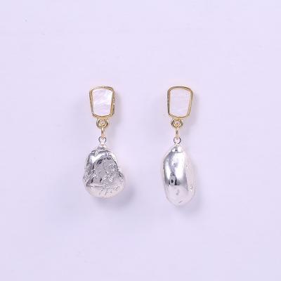 China New real natural stone vintage design jewelry gold plated white shell stone earrings small for women for sale