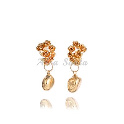 China Vintage New Design Natural Stone Jewelry Real Gold Plated Stone Rose Cove Earrings Metal For Women for sale