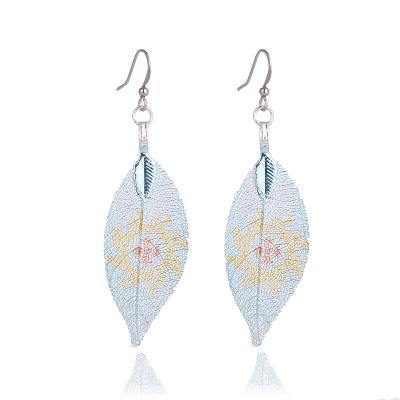 China 2021Birch Religious Santa Leaf Wholesale Arca Leaf Crostar Earrings Stud Real Leaf Colorful Earrings For Women for sale