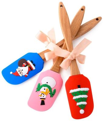 China Viable Creative Silicone Spatula Christmas Instruments Butter Cream Spatula Beech Wood Handle Cute Christmas Gift for sale