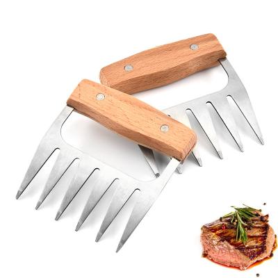 China Easily Cleaned Metal Bear Claw Meat Separator Stainless Steel BBQ Tools With Wooden Handle for sale