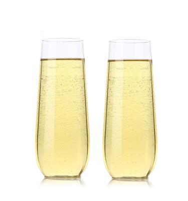 China Tritan 100% Custom Made High Quality Unbreakable Drinkware Unbreakable Champagne Flutes Stemless Wine Glass Plastic Champagne Cups for sale