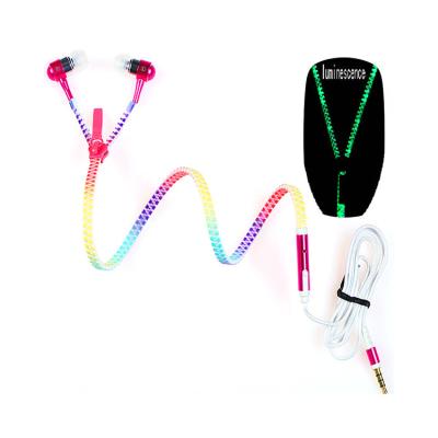 China New Style In-ear Zipper Hot Selling Luminous Cable Headset In Ear Headphones Multi Color Options for sale