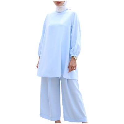 China 2022 Cotton Blend Morden Abaya Muslim Kaftan Pants Set With Long Sleeve In Malaysia Elegant Lady Dresses Wear for sale