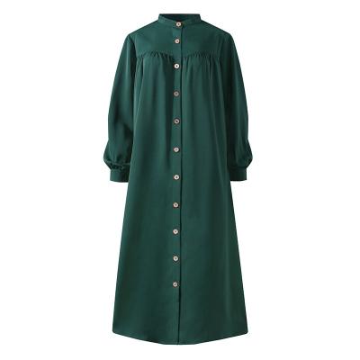 China High Quality Polyester Eyelet Muslim Dresses For Women 2022 Hot Turkish Ladies Shirt Pants Long With Button In Summer for sale