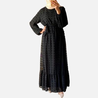 China Muslim Chiffon Clothing Wholesalers For Islamic Women Turkey Eid Dress Abayafor Women Black Matching Dot for sale