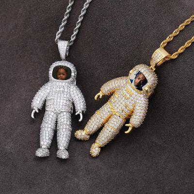 China Wholesale Hiphop Astronaut Memory Bling Diamond Picture Iced Out Pendant Necklaces for sale