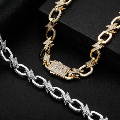 China Iced Out Hiphop Hip Hop Jewelry Set Lightning Element Link Chain Necklace Cuban Bracelet for sale