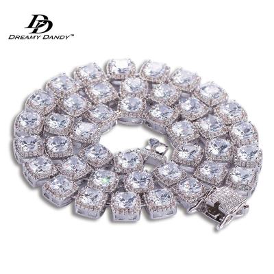 China Unisex Square Clustered Tennis Chain Hiphop Hip Hop Bling 5A CZ Diamond Tennis Choker Necklace Iced for sale