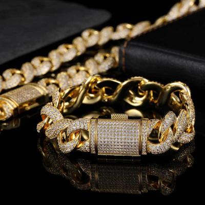 China Hiphop Custom Hip Hop Jewelry Set 8 Character 15mm Micro Inlaid Zircon Iced Out Cuban Link Chain Necklace for sale