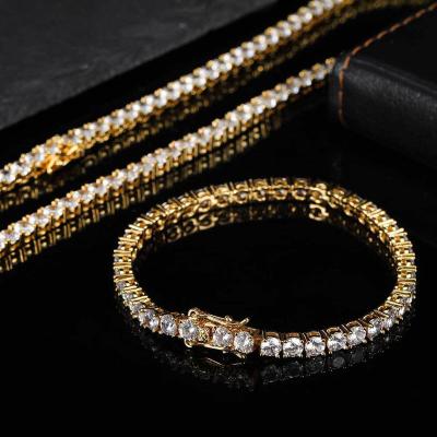 China Custom Hiphop Logo 14k 18k Gold Plated 3mm 4mm 5mm 6mm Spring Clasp Tennis Chain Necklace for sale