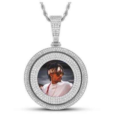 China Hiphop Hip Hop Rotatable Round Plated Silver Pendant Custom Photo Gold Jewelry Shape Pendant Necklace for sale