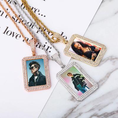 China Solid Hiphop Memory Photo Necklace Square Pendant Couples Hip Hop Photo Pendant Necklace for sale