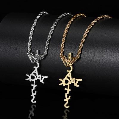 China Hiphop Hip Hop Cactus Jack Cross Letters Pendants Micro Paved Silver Cubic Gold Pendants Cross Necklace for sale