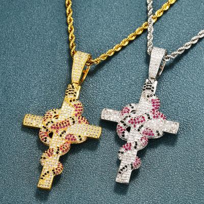 China Custom Bling Diamond Cross Logo Design Pendant Necklace Cross Jewelry Hip Hop Choker Chains for sale