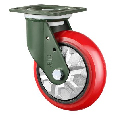 China Wholesales Heavy Duty 4/5/6/8 Inch Red Iron Core PU/PVC Heavy Duty Caster Wheels With Side Brake for sale