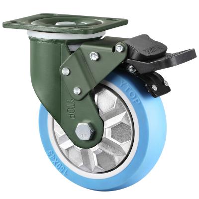 China Customized High Quality OEM 8 Inch PU Manganese Steel Polyurethane Extra Heavy Duty Caster Wheel Blue Caster for sale