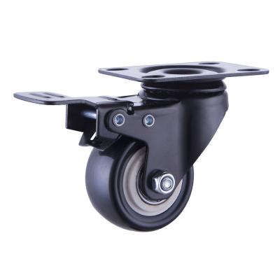 China Furniture Caster 1.5 2 2.5 Inch Diamond Drill Swivel Rotating Flat Plastic Caster Wheel PU Locking Bench Caster Total Furniture Casters for sale