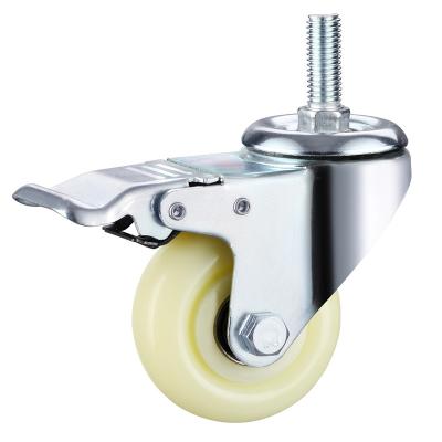 China Stem Screw M12.5 125mm Stainless Steel Swivel Brake Rigid Nylon Casters Turning Wheels for sale