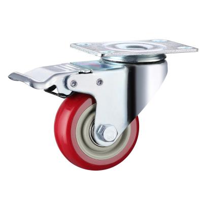 China 2.5 Inch Rigid 3 Inch 4 Inch 5 Inch Red PVC Swivel PU Caster Wheels With Double Safety Locking Casters for sale