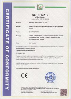 CE - Ningbo Lianda Winch Co., Ltd.