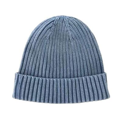 China COMMON blue color Rib Knitted Hats Tuques Acrylic or cotton plain ribbed beanies with custom logo for sale