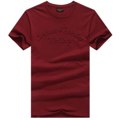 China Wine Red Anti-pilling T-shirt Cotton O Neck T-shirt Men Casual 100% Cotton Solid Color Custom Fashion 100% With Embroidered Logo for sale