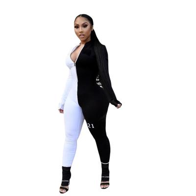 China 2021 New QUICK DRY Women's Simple One Piece Patchwork Stretch Long Sleeve Romper Party Club Overalls for sale