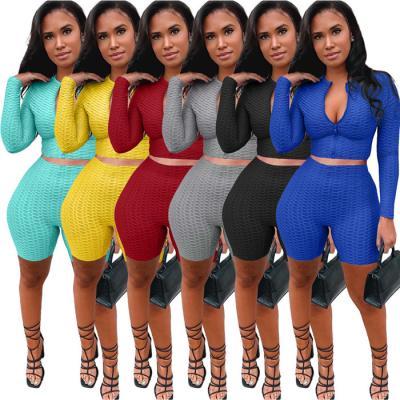 China 2021 Summer Solid Color QUICK DRY Long Sleeve Joggers Set Women Short Sets Two Piece Set for sale