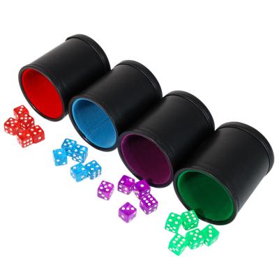 China Plastic Package EASTOMMY5 PU Leather Dice Cup Set,Felt Coated Professional Dice Cup for sale