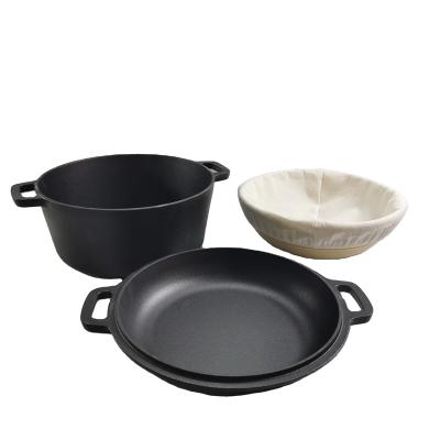 China Pre-Seasoned Cast Iron Double Use Sustainable Pot With Fermentation Basket for sale