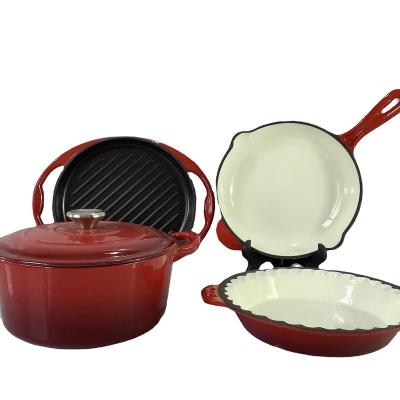 China Sustainable cast iron red enamel cookware set for sale