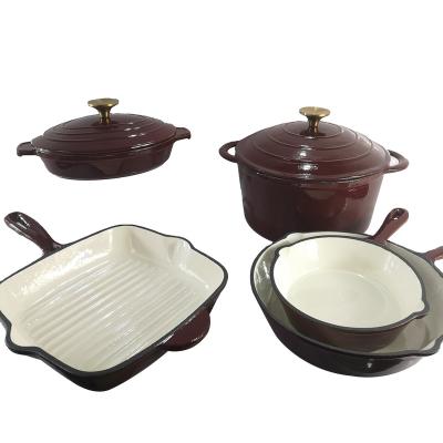 China Cast iron sustainable wire red enamel cookware set for sale