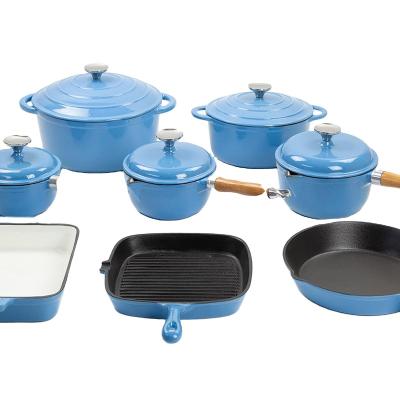 China Sustainable cast blue enamel cookware set for sale