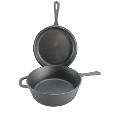 China Sustainable cast iron preseasoned double use sauce pot for sale