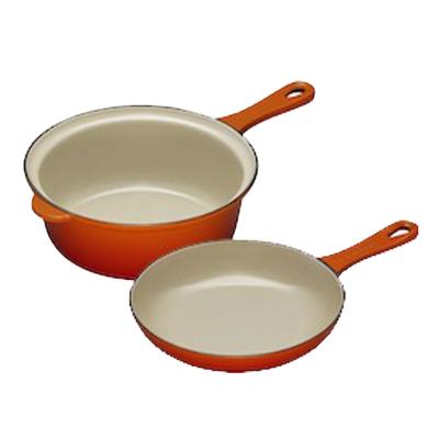 China Cast Iron Enamel Sauce Pan With Frying Pan As Lid / Used Double Pan Sd22 for sale