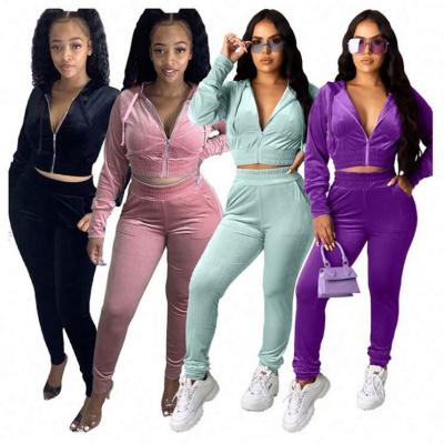 China Viable Z14 2021 New Wholesale Velvet Zipper Hoodies Velvet Sweatsuit Tracksuit Teams Women's Autumn Two Piece for sale