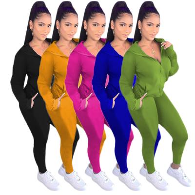 China 2021 Falls Anti-pilling Top Z16 Womens Clothing For Women Sports Long Sleeve Solid Colorful Two Piece Set for sale