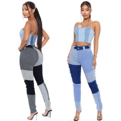 China Z patchwork denim casual pants new stretch denim jeans women waterproof skinny jeans for ladies plus size high waist jeans women bottoms for sale