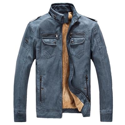 China Selling High Quality Plus Size Winter Coats Vintage Warm Viable Fashion Blue Brown Color PU Leather Jackette For Men Black Plus Size for sale