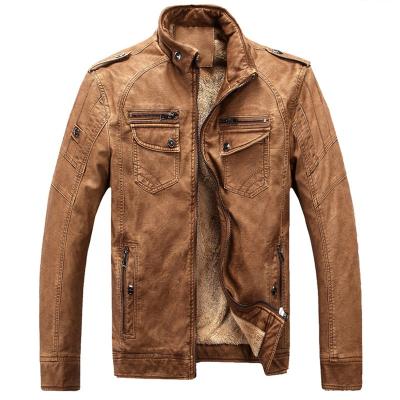 China Wholesale Viable Size Mens Casual Fleece Striped Jacket Brown Autumn Winter Fashion Tall Thicken Leather Jacket Color Leather Jaket for sale