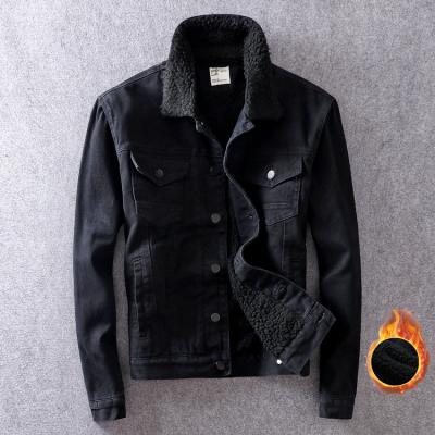 China 2021 Large Size Viable Winter Men's Denim Jacket Plus Black Thin Velvet Lambskin Thick Velvet Jacket Trend for sale