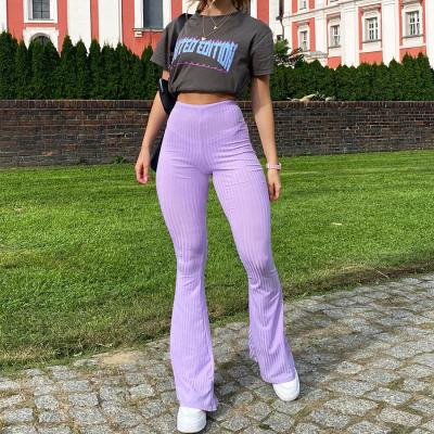 China 2021 Spring Z12 QUICK DRY Female Ribbed Fashion Stretchy Streetwear Women Pants High Waist Wide Leg Pants for sale