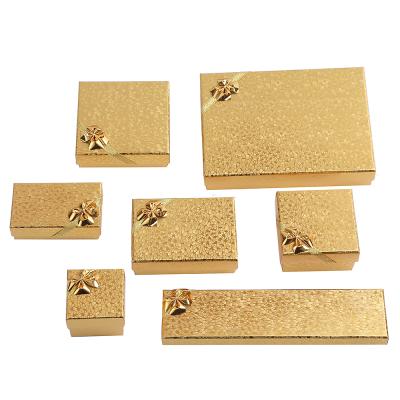 China ZHIHUA Packaging Items Customize Gold Necklace Ring Earrings Gift Box Paper Cardboard Jewelry Packaging Paper Box With Gold Bow for sale