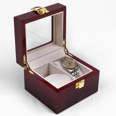 China Luxury Wooden Watch Box Watch Box Two Slots High End Case Eco-friendly Storage With Gold Lock for sale