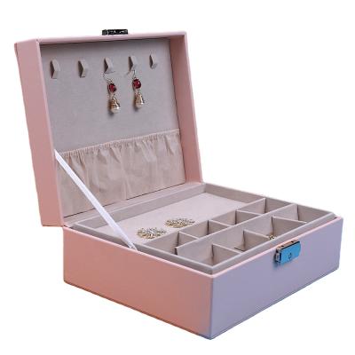 China Wholesale Eco-friendly Jewelry Storage Box High Capacity Pink Fashionable Makeup Organizer PU Leather Jewelry Case for sale